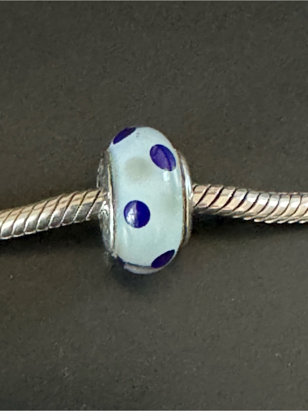 Pandora Retired 925 Sterling Silver Blue Polka Dot Murano Glass Bead Charm